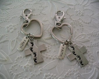 2 Footprints Cross Charm Keychains Faith Charm for Friends Mother Daughter or Sisters Purse Charms Gift