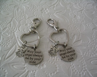 2 May Your Angel Always be by Your Side Charm Keychains Angel Charm for Friends Mother Daughter or Sisters Purse Charms Gift