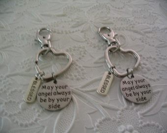 2 May Your Angel Always be by Your Side Charm Keychains Blessed Charm for Friends Mother Daughter or Sisters Purse Charms Gift