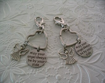 2 May Your Angel Always be by Your Side Charm Keychains Angel Charm for Friends Mother Daughter or Sisters Purse Charms Gift