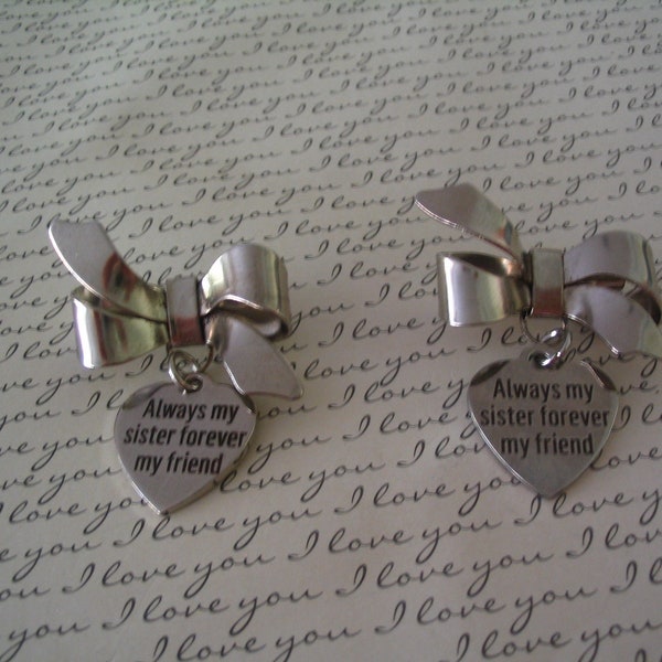 2 Always My Sister Bow Brooch Pins Jewelry Gift Set