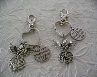 2 May Your Angel Always be by Your Side Charm Keychains Angel Charm for Friends Mother Daughter or Sisters Purse Charms Gift