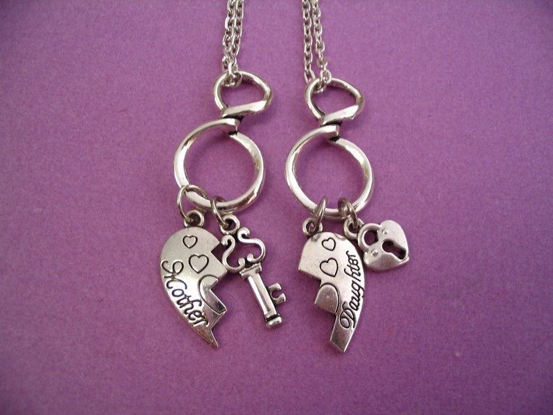 Mother Daughter Key and Heart Lock Charms Necklaces Jewelry Etsy