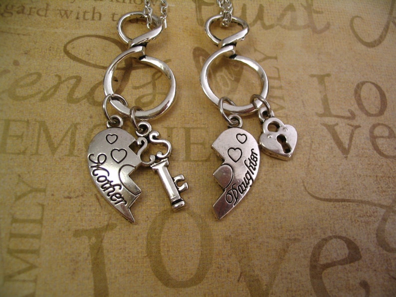 Mother Daughter Key and Heart Lock Charms Necklaces Jewelry Etsy