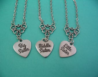 Three Sisters Necklaces Big Sister Middle Sister Little Sister Jewelry Gift