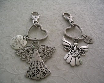 2 Angel Keychains Always By Your Side, Always with Me Charms for Friends Mother Daughter or Sisters Purse Charms Gift