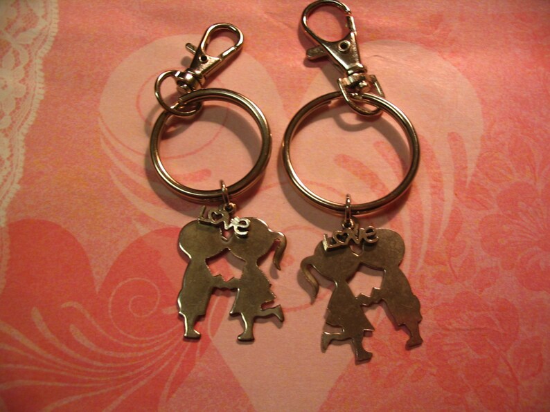 Couples His and Her Keychains Set with Love Charm Boyfriend Etsy