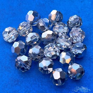 11 mm round vintage Swarovski crystal beads in Comet Argent Light. 6 large Austrian lead crystal Art. 5000 rhinestone beads.