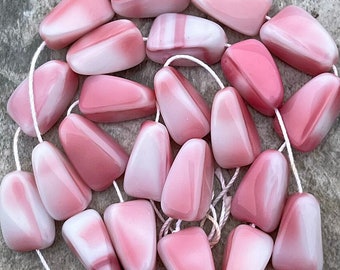 1960's vintage Czech glass beads in soft rose blush pink and white. Strand of 24 large triangular accent beads for jewelry design and crafts