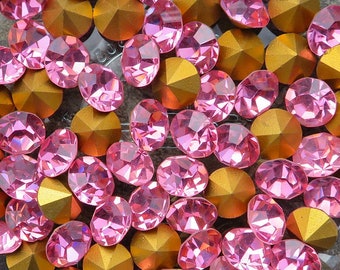 8 mm round vintage Swarovski crystal chatons in rose pink. 12 Austrian lead crystal rhinestones, ss40 art 1100 point back stones.