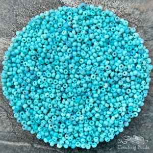 Size 11/0 antique Italian seed beads in opaque baby blue and turquoise mix. 10 grams of vintage Venetian glass beads in shades of pale blue. image 6