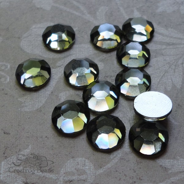 Swarovski crystal flatback rhinestones in  black diamond. Vintage Art 2000 stones in transparent grey ss 42/ 9 mm. Choose 6 or 12 pc
