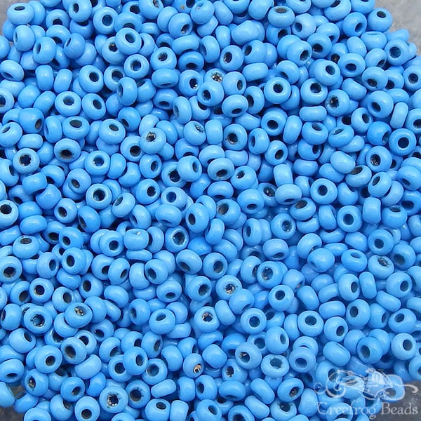 Late 1800's vintage Venetian glass seed beads in size 8/0 opaque periwinkle blue. Old time color Italian beads for reproduction or repair.