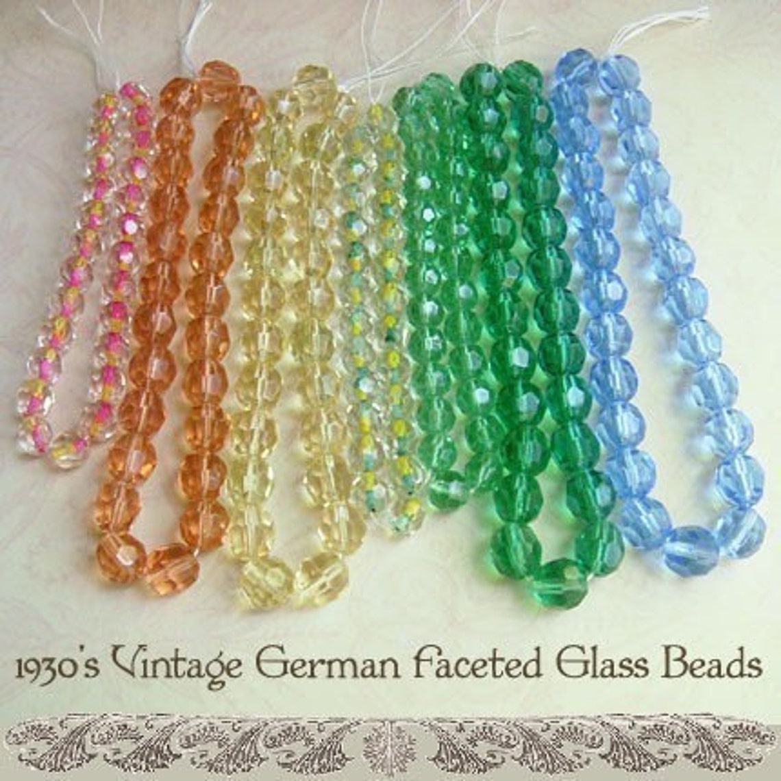 1930's Vintage German Glass Beads. Larger 8mm Faceted Etsy