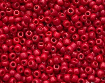 Vintage Venetian glass seed beads: size 9/0 opaque scarlet red (10 grams)