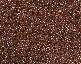 Size 16/0 or smaller antique Italian micro seed beads in hazelnut brown luster. Rare collectible vintage microbeads for purse repair & dolls