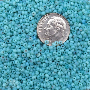 Size 11/0 antique Italian seed beads in opaque baby blue and turquoise mix. 10 grams of vintage Venetian glass beads in shades of pale blue. image 3