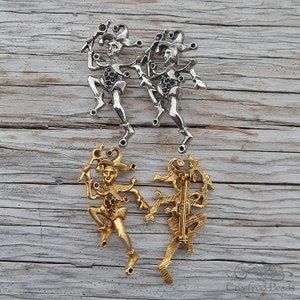 2 Brassy gold toned metal brooch pin components with harlequin motif. Vintage jewelry findings with pin back and spaces to set rhinestones. image 9