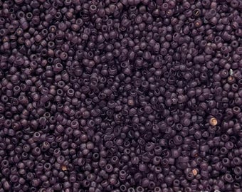 Vintage French glass beads: size 12/0 seed beads in translucent deep plum purple (10 grams).