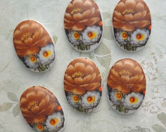 Vintage glass cabochons: 13x18 mm autumn flowers oval decal cabs