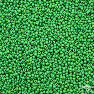 Small size 13/0 - 14/0 vintage seed beads in opaque green parakeet. 10 gr of antique Italian glass beads for purse repair & restoration work