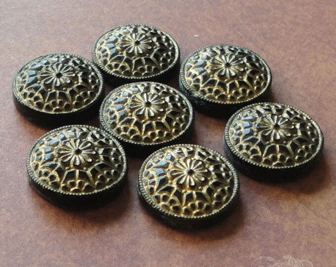 2 or 4 Pc Lot of Vintage Glass Cabochons With Black and Gold Geometric ...