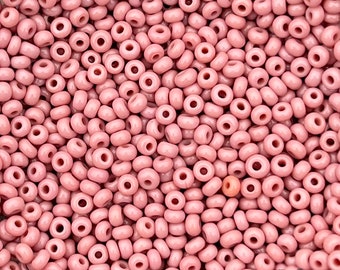 Old Czech glass seed beads, size 8/0 dusty rose pink. 1990's vintage rocailles in opaque rose Cheyenne pink - sold by the gram or ounce.