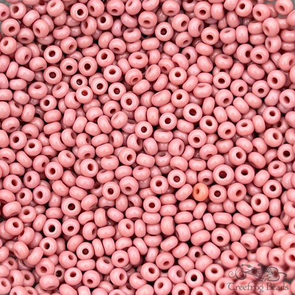 Old Czech glass seed beads, size 8/0 dusty rose pink. 1990's vintage rocailles in opaque rose Cheyenne pink - sold by the gram or ounce.