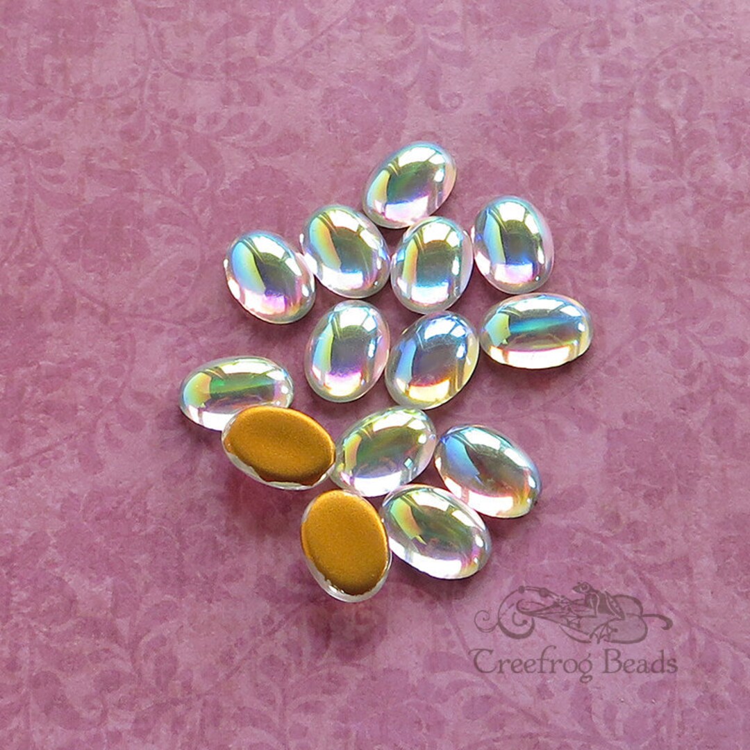 10x14 Mm SMOOTH Glass Stones in Crystal AB. Lot of 6 Vintage West