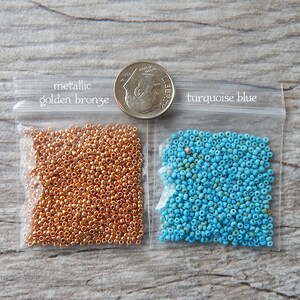 Size 14/0 or 15/0 glass seed beads. Late 1800's vintage microbeads in metallic golden bronze. Tiny beads for doll makers & purse repair. image 5