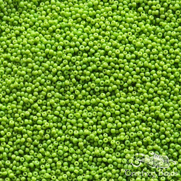 Size 16/0 vintage micro seed beads in opaque light green. Very small antique Italian glass beads for detailed beadwork.