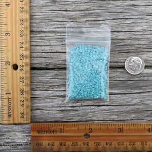 Size 11/0 antique Italian seed beads in opaque baby blue and turquoise mix. 10 grams of vintage Venetian glass beads in shades of pale blue. image 2