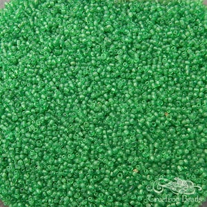 Size 16/0 or 18/0 antique Italian glass micro seed beads in transparent grass green. Late 1800&#39;s vintage microbeads for super fine detail.