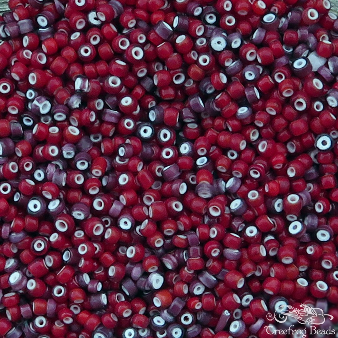 Antique Italian White Heart Seed Beads in Size 9/0 or 10/0 Dark Red