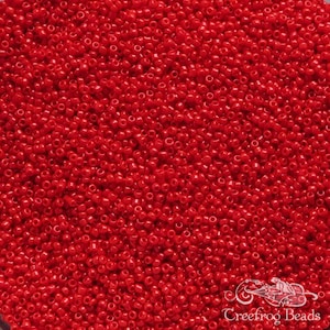 Size 16/0 vintage micro seed beads in opaque scarlet red. Tiny rare antique Italian glass beads, for purses, doll making and miniatures.