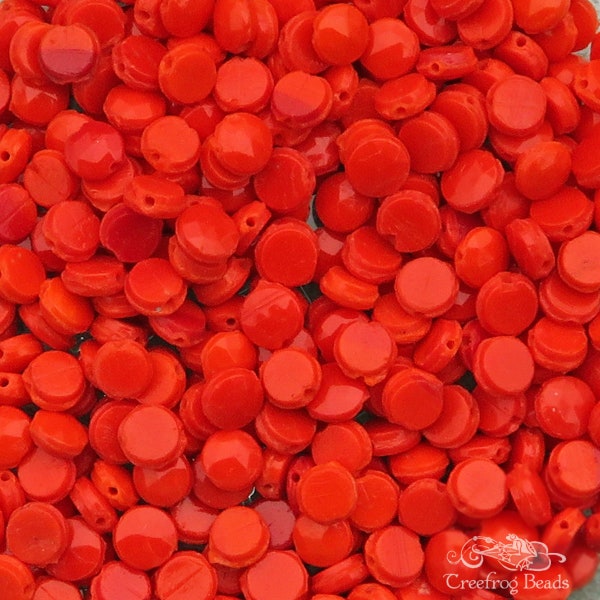 Antique glass nailhead beads in 5 mm opaque bright red orange. Lot of 24 vintage Bohemian glass sew ons for bead embroidery & jewelry making