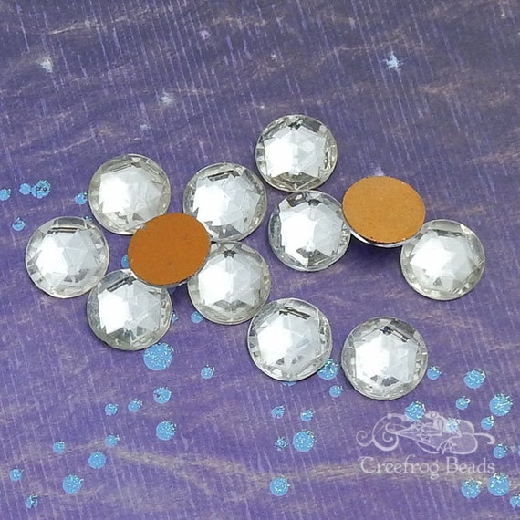 Glass Rose Pink Faceted Cabochon Gold Foiled Round Rhinestone Vintage 15 mm