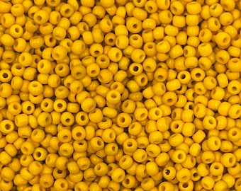 Vintage Venetian glass seed beads, size 9/0 opaque maize yellow. 10 grams of handmade antique Italian beads for purse repair & restoration.