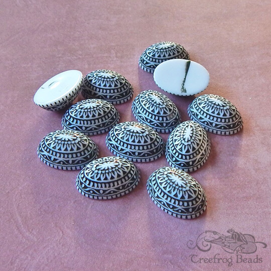 1970's Vintage West German Cabochons With Black & White Geometric ...