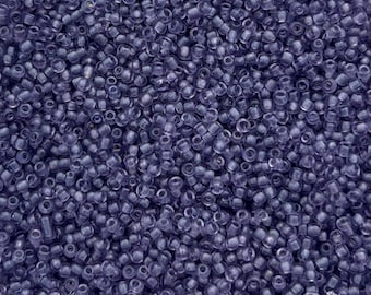 Vintage size 12/0 French glass seed beads in transparent smokey purple. 10 grams of colorfast handmade antique beads for jewelry making.