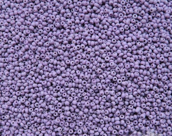 Size 15/0 vintage Venetian seed beads in opaque lilac purple. Tiny antique Italian glass beads for doll making, bead weaving & purse repair.