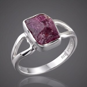 Natural Ruby Solitaire Ring, Minimalist Silver Band, July Birthstone Jewelry