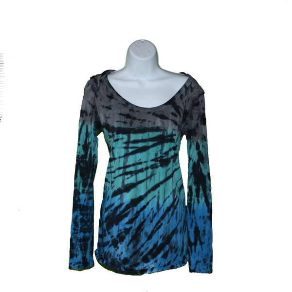 Tie-Dye-Hoodie in grau, Aqua, blau und schwarz