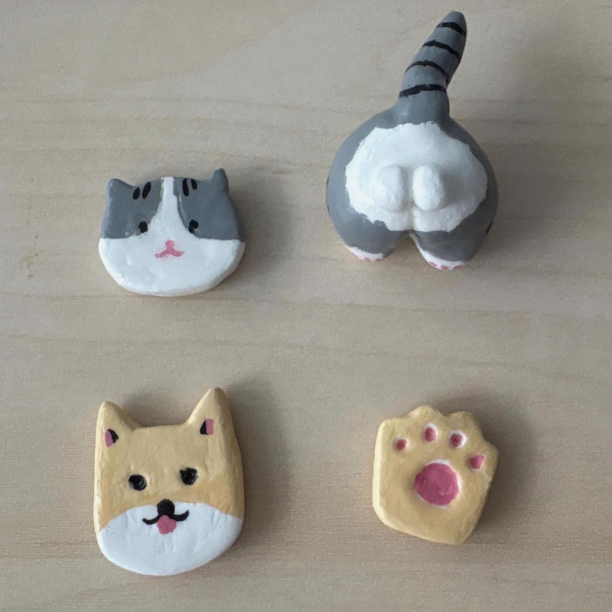 Handmade Cute Animal Fridge Magnets | Mini Clay Cat & Paw Magnets ...