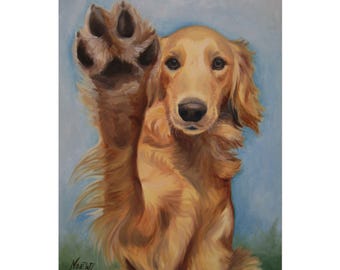 Fine Art Print, High Five, Golden Retriever, Animal Art, Home Wall Decor, Dog Lover Gift, Pet Memorial, Animal, Goldie, pet portrait