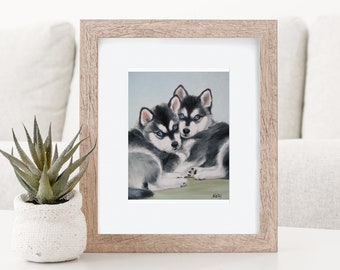 Siberian Husky puppies - Blue Eyed - fine art print 8"x10" and 11"x14" -  by Noewi - dog puppy portrait from oil painting