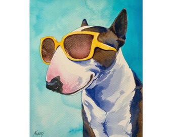 Fine Art Print, Cool Beans, Animal Art, Home Wall Decor, Dog Lover Gift, Pet Memorial, Animal, bull terrier, pet portrait