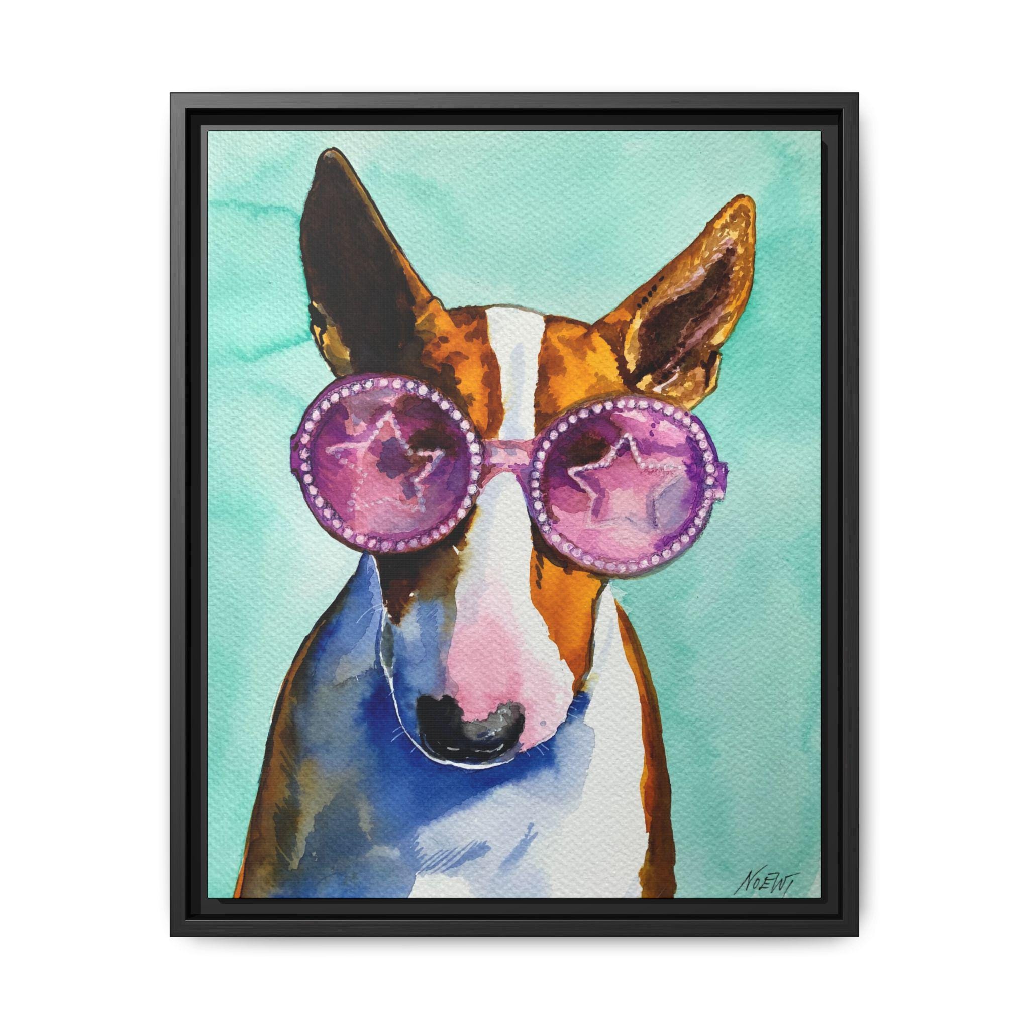 Canvas Print, Rockstar, Bull Terrier, Dog Portrait, Animal Art, Home Wall Decor, Dog Lover Gift, Pet Memorial, Funny Cool