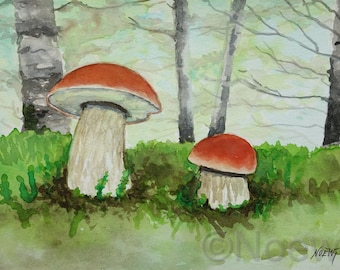 Mushrooms - original watercolor painting by Noewi