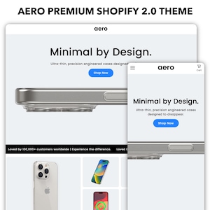 Puede incluir: Una captura de pantalla de un sitio web que muestra una funda para teléfono con el texto "Minimal by Design." El sitio web es para Aero, una empresa que vende fundas para teléfonos. El texto "Ultra-thin, precision engineered cases designed to disappear." también está en el sitio web. El sitio web tiene un botón que dice "Shop Now".